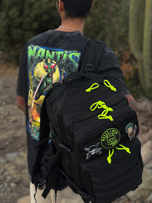Mochila 45 litros Bullypak Negra lazos verde flúor