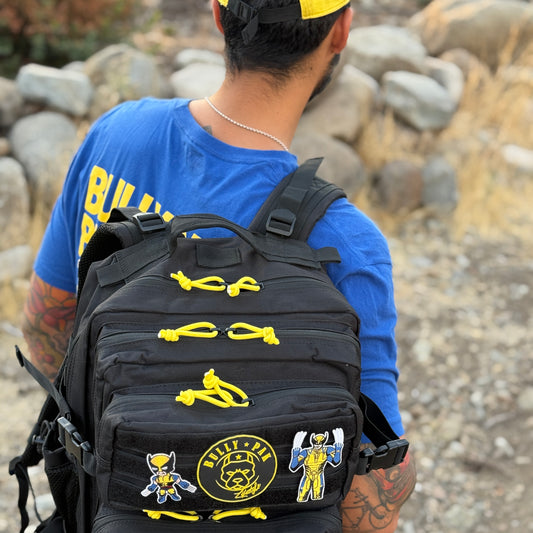 Mochila Bullypak 45 Litros Negra lazos Amarillos (Premium)