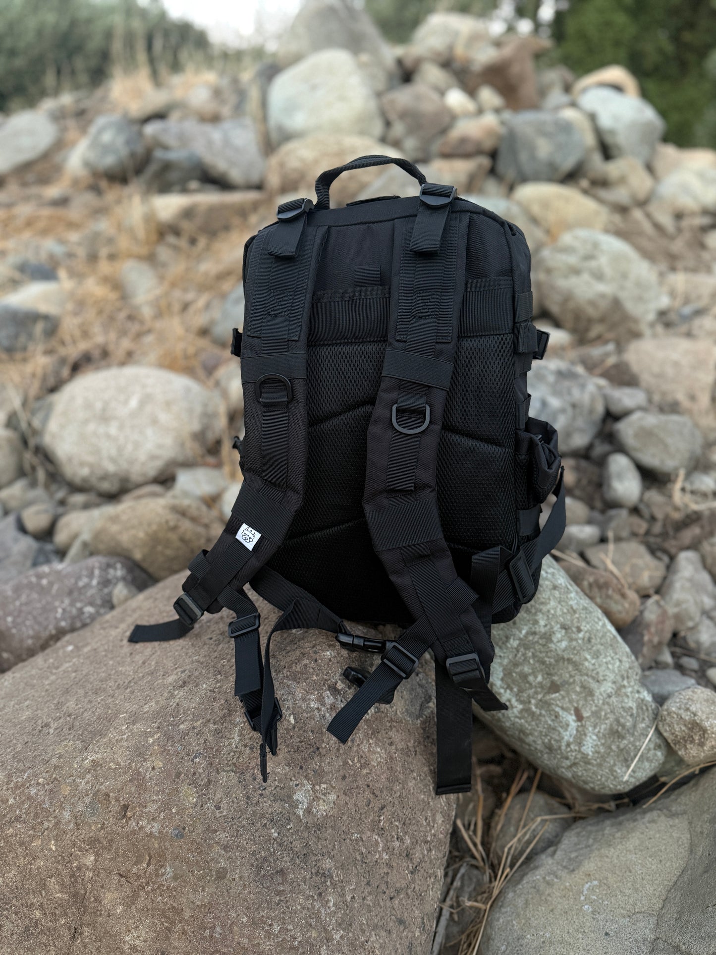 Mochila Bullypak 45 Litros Negra lazos Fucsia flúor (Premium)