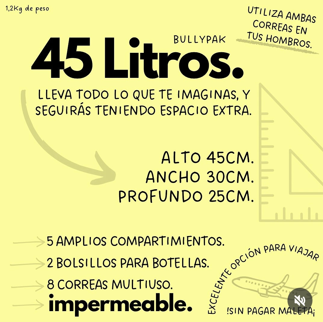 Mochila Bullypak 45 Litros Negra lazos Tifanny (Premium)