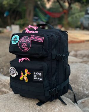 Mochila 25 Litros Negra lazos rosados